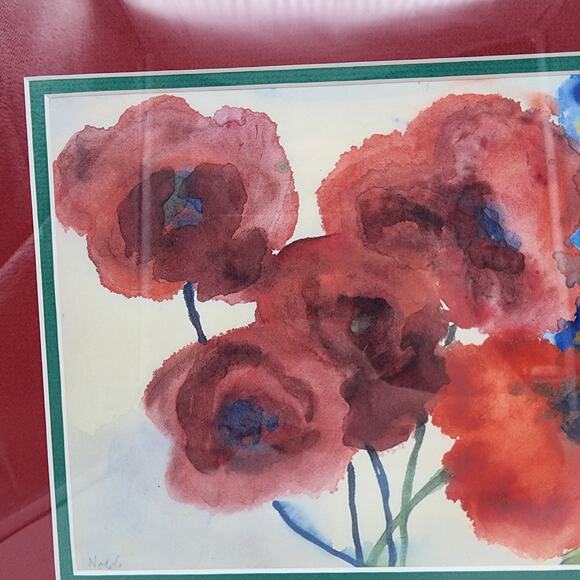 Emil Nolde Watercolor Red Yellow Poppies Blue Delphinium 1930 Japan 16x12" Repro - Picture 6 of 11